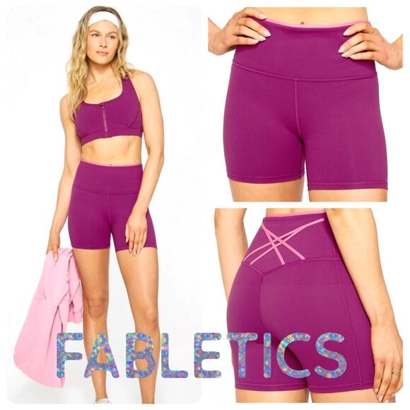 Fabletics Boost PowerHold® High-Waisted Short 4” Berry Crush/Pink Bloom Size L N - Picture 1 of 9